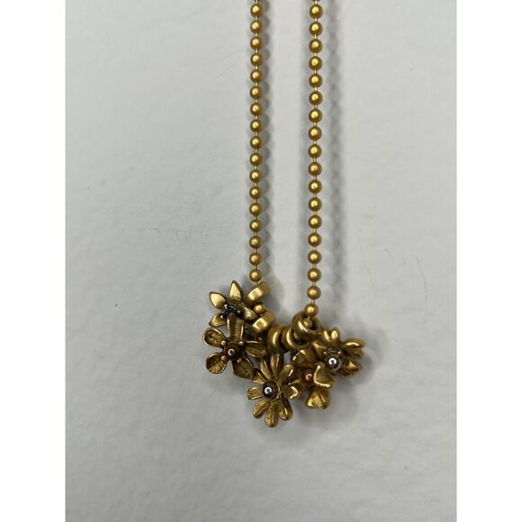 Gold Tone Flower Charm Necklace with Ball Chain - Boho Chic - Picture 3 of 3